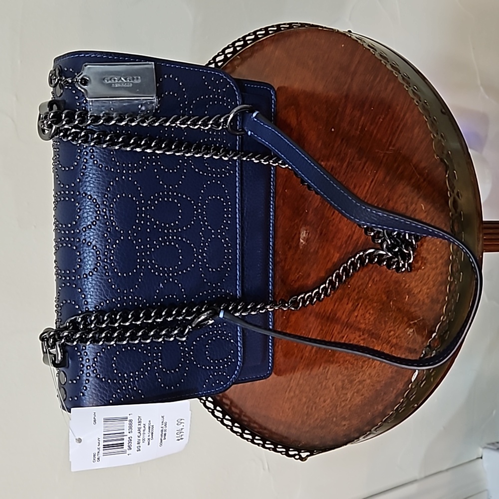 NWT COACH KLARE CROSSBODY SIGNATURE RIVET  TRUE NAVY STYLE CX260 SUEDE‎ LINING - Picture 5 of 16